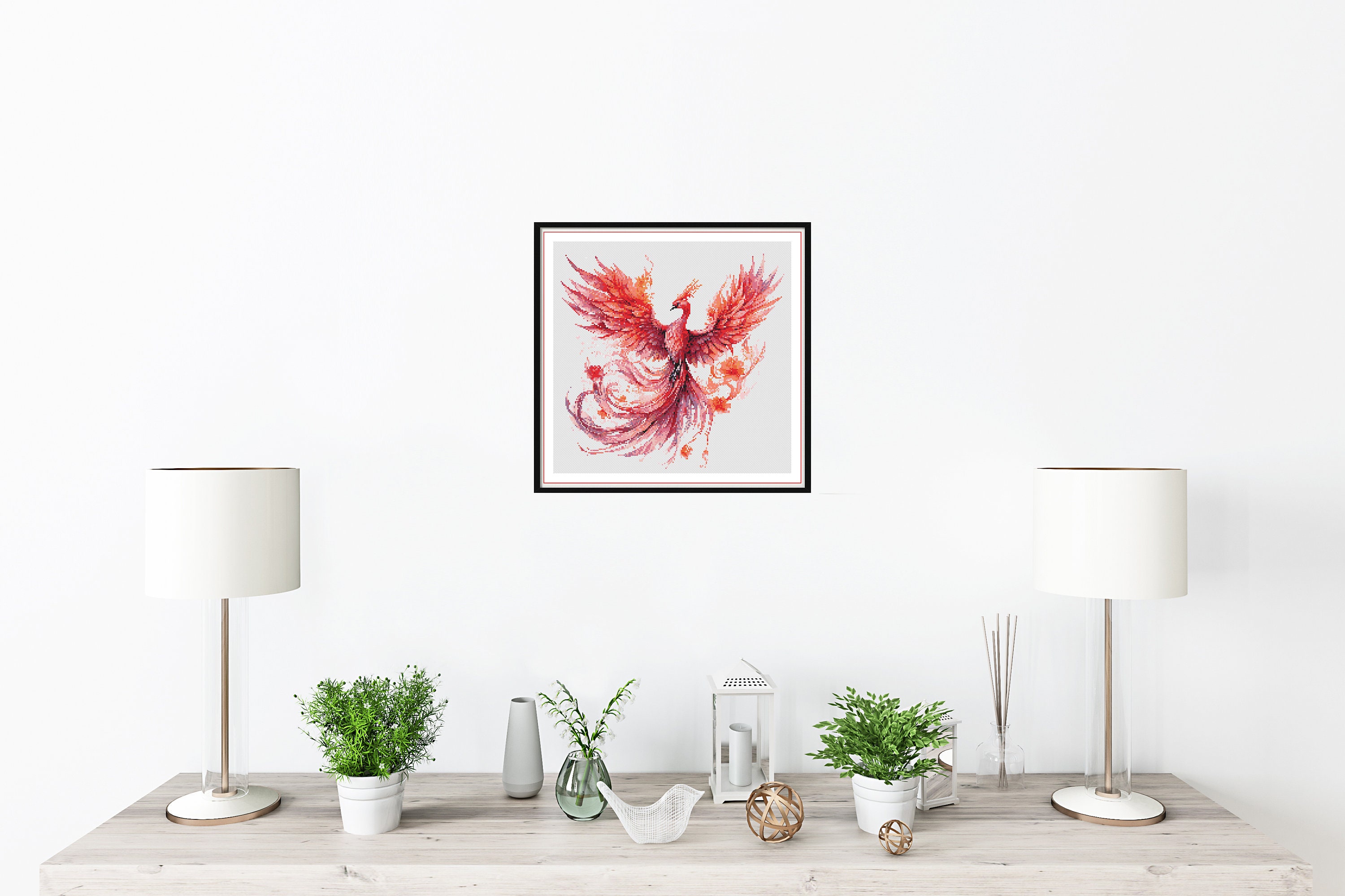 Watercolor Fire Phoenix Counted Cross Stitch PDF Pattern