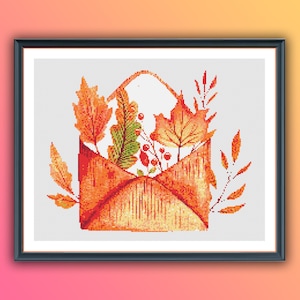 Maple Leaves Counted Cross Stitch PDF Pattern, Fall Leaves Cross Stitch, Autumn Leaves, Fall Landscape, Hand Embroidery, Needlepoint Chart