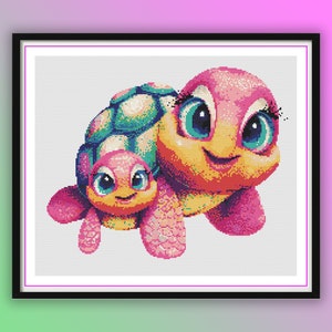 Watercolor Turtles Cross Stitch Pattern: Mother & Baby (PDF Pattern)