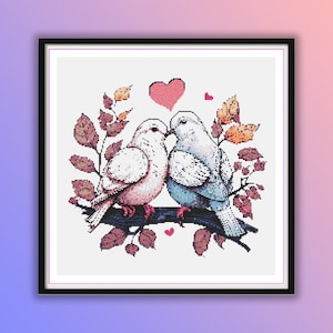 Doves Love Cross Stitch Pattern: Valentine&#39;s Day Birds (PDF Pattern)