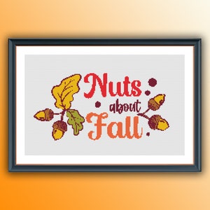 Watercolor Fall Nut Leaves Counted Cross Stitch PDF Pattern, Autumn Cross Stitch, Maple Leaves, Acorn, Autumn Hand Embroidery, Needlepoint