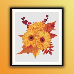 Modèle de point de croix tournesol d&#39;automne : tableau PDF de motifs floraux aquarelles pour travaux manuels d&#39;automne