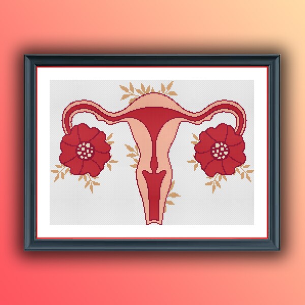 Floral Uterus Counted Cross Stitch PDF Pattern, Cancer Awareness Cross Stitch, Feminist Cross Stitch Pattern, Instant Download