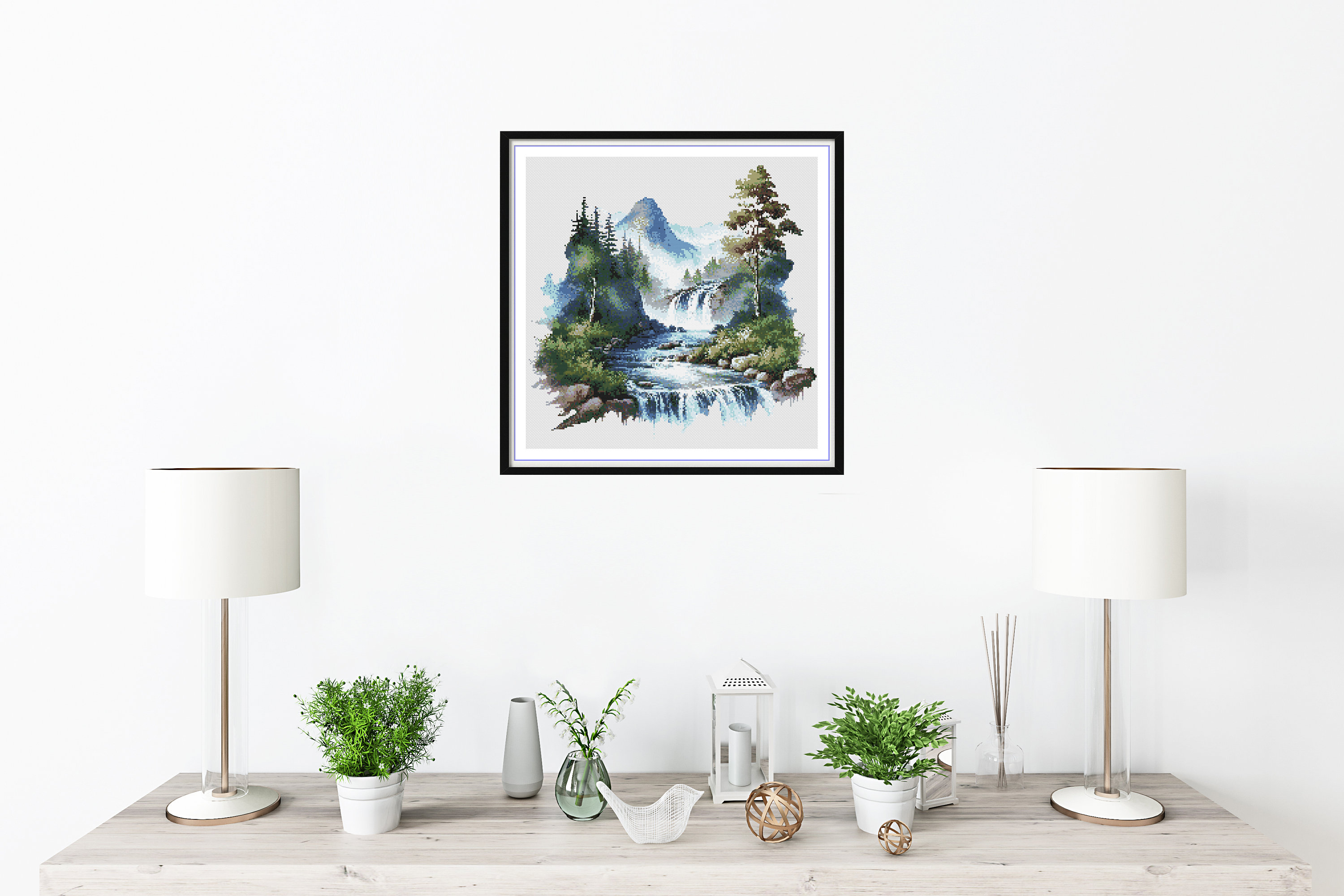 Scenic Watercolor Mountain River Landscape Cross Stitch Pattern - PDF ...