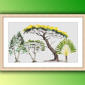 Watercolor Exotic Trees Cross Stitch Pattern: Tropical Beginner Design (PDF Pattern)