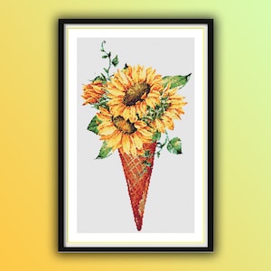Watercolor Sunflowers Counted Cross Stitch PDF Pattern, Flowers Bouquet, Flower Arrangement, Autumn Flowers, Hand Embroidery, Needlepoint