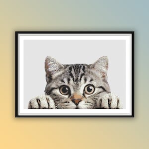 Watercolor Peeking Cat Counted Cross Stitch PDF Pattern, American Shorthair, Cat Lovers, Modern Cross Stitch Chart, Hand Emroidery