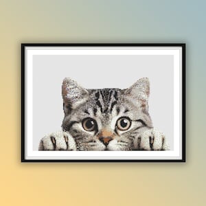 Watercolor Peeking American Shorthair Cat Cross Stitch Pattern - Modern PDF Chart for Cat Lovers