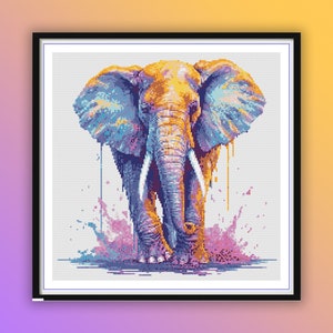 Watercolor Elephant Cross Stitch Pattern: Safari-Inspired PDF for Hand Embroidery and Diamond Painting