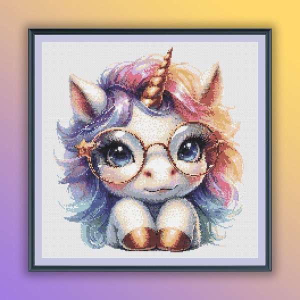 Watercolor Baby Girl Unicorn Counted Cross Stitch PDF Pattern, Unicorn Embroidery Pattern, Modern Cross Stitch Chart, Hand Embroidery