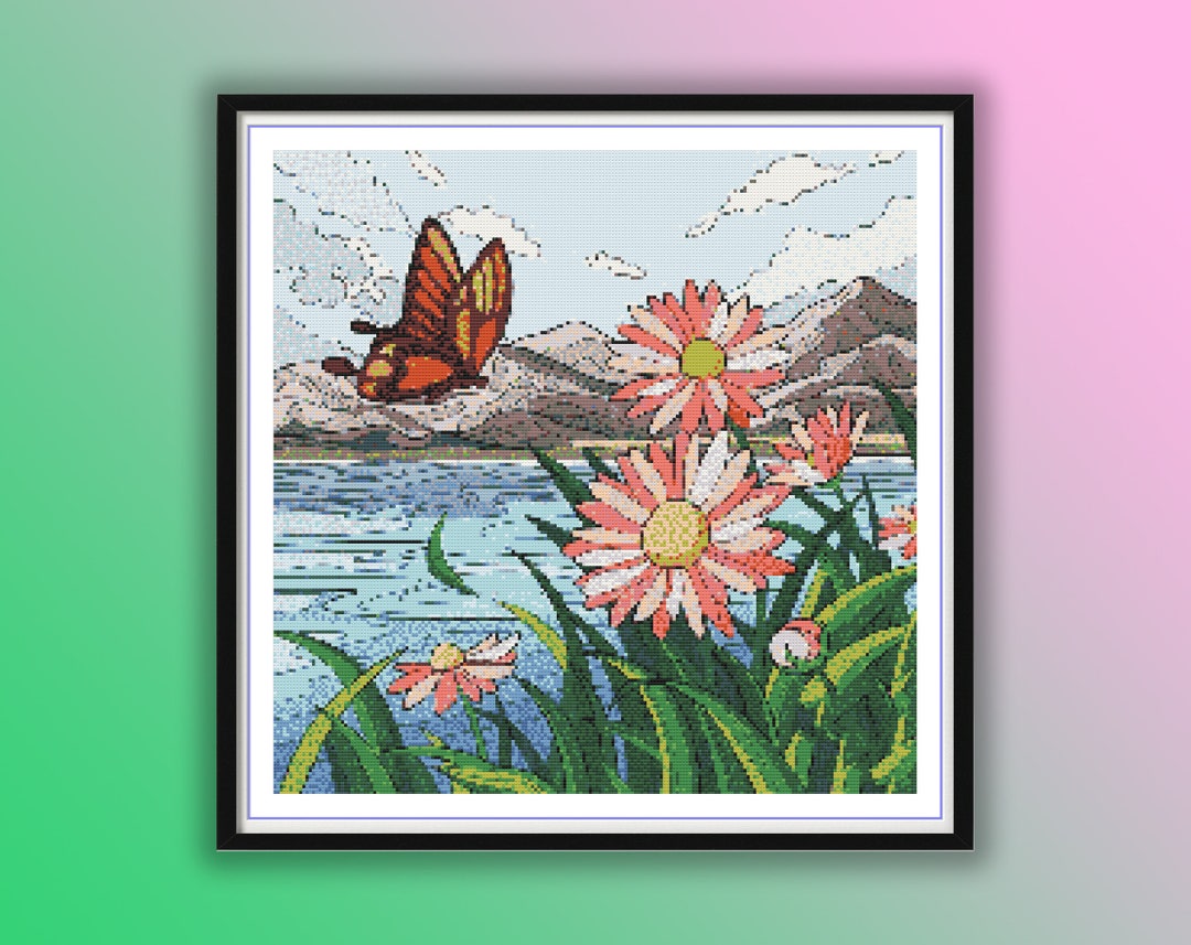 Watercolor Spring Flowers and Butterfly Counted Cross Stitch PDF ...