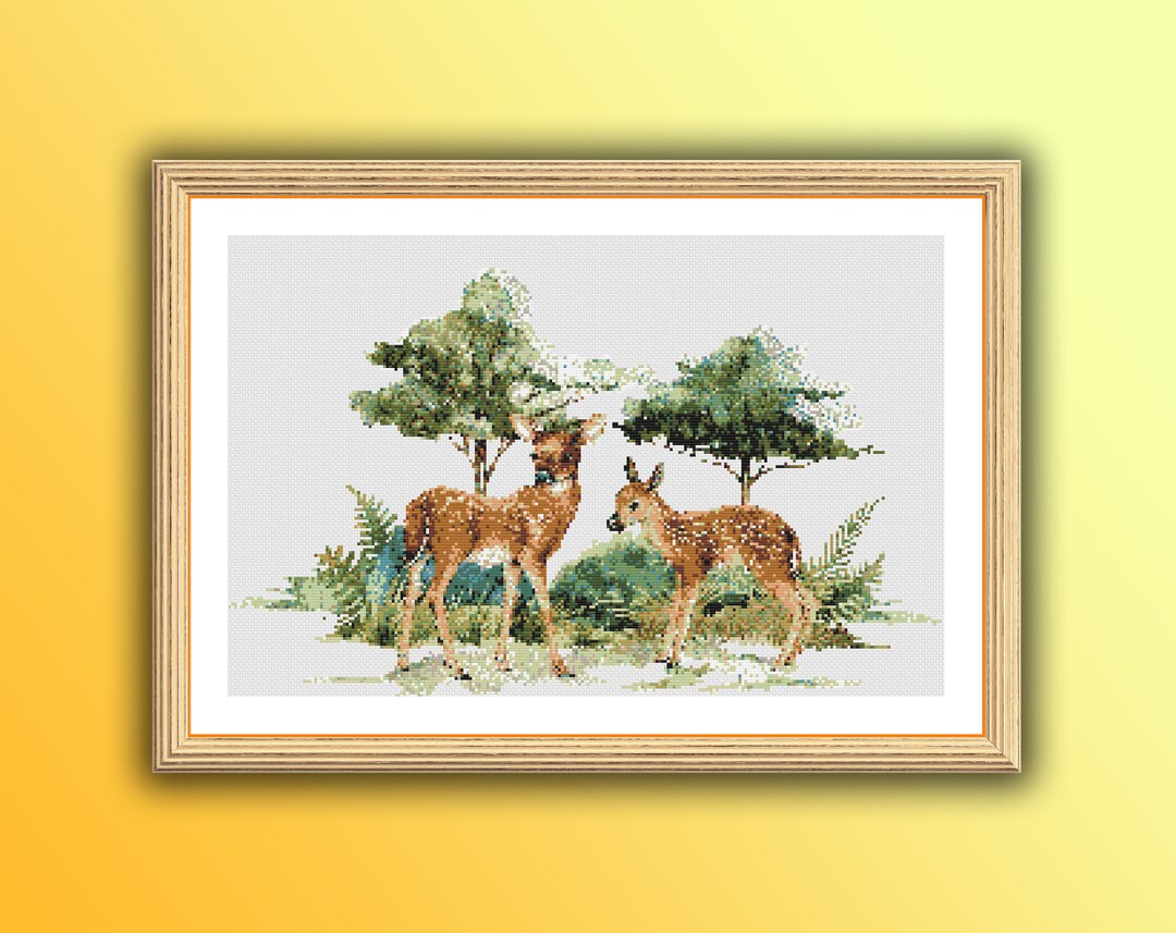 Watercolor Deer Counted Cross Stitch Pattern PDF: Forest Wildlife ...