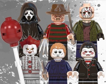 ハロウィーンホラーブリックミニフィギュアPNGポスター（デジタルダウンロード）