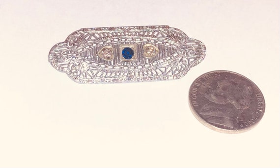 1920 Antique Art Deco Diamond Sapphire Broach - image 3