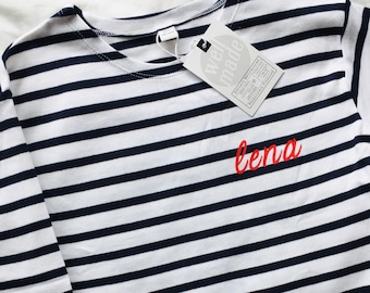 Camiseta infantil personalizada con nombre, camiseta unisex de manga larga estampada estilo bretón, camiseta a rayas estilo "Mini Me", conjunto a juego madre-hija, conjunto familiar