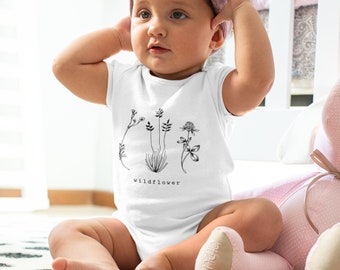 Body de bebé de algodón orgánico • Estampado de flores silvestres • Regalo para nacimiento o bautizo • Conjunto a juego para mamá y bebé