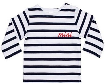 Minicamisa de bebé a rayas, camisa unisex de manga larga con estampado bretón, look mini me, conjunto a juego madre-hija, conjunto familiar