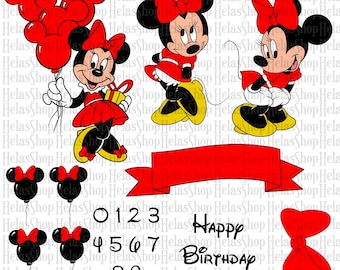 Pakiet urodzinowy Myszki Minnie svg png | Myszka Minnie svg | Kokarda Myszki Minnie svg | Myszka Minnie do cricut | Myszka Minnie i kokarda svg | Myszka Minnie