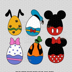 mouse and friends easter egg svg png eps, cricut, silhouette