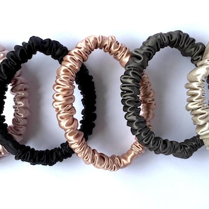 Mulberry Silk Hair Ties in a set of 5, 3 or 1 Single - 22 mm Pure Mulberry Silk. Silk Hairband, Silk Hair Bobble. Skinny Silk Scrunchies.
