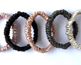 Mulberry Silk Hair Ties in a set of 5, 3 or 1 Single - 22 mm Pure Mulberry Silk. Silk Hairband, Silk Hair Bobble. Skinny Silk Scrunchies.