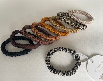 Luxury 19 momme ultra skinny scrunchies - Pure Mulberry Silk. Luxury hairband upgrade / hair bobble. Hair ties