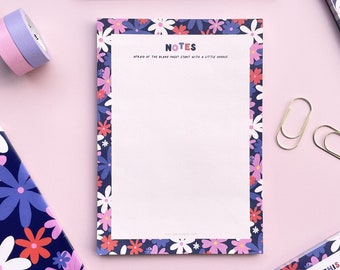 A5 Blank Notes Notepad Flower Pattern Print | 50 Tear Off Sheet Notepad | To Do Notes Stationery Gift