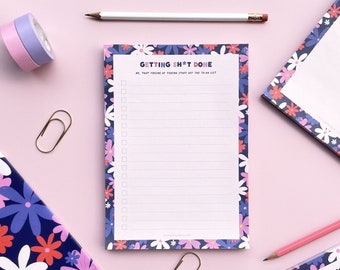 A5 To Do List Daily Planner Notepad Flowers Print | 50 Tear Off Sheet Notepad | Desk Organiser For Office or Student