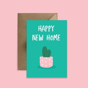 Nouvelle carte d'accueil | Bonne nouvelle maison | Carte du jour du déménagement | Carte d’amoureux des plantes | Carte de pendaison de crémaillère | Appartement neuf | Maison neuve | Carte d’amant de cactus
