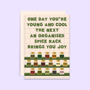 Carte d'anniversaire pour gourmets et cuisiniers : humour sur un support à épices organisé image 1
