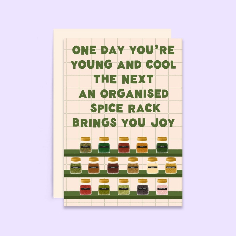 Carte d'anniversaire pour gourmets et cuisiniers : humour sur un support à épices organisé image 1