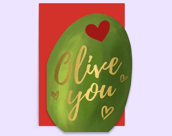 carte d'anniversaire olive | Carte d'anniversaire unique en forme d'olive | olives aime la Saint-Valentin | Carte d'amour olive
