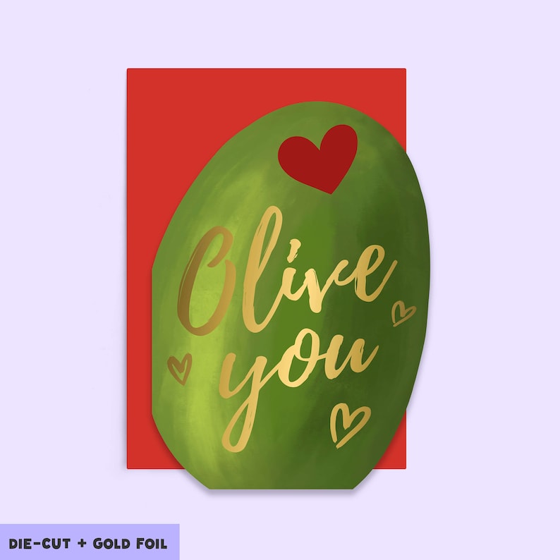 carte d'anniversaire olive | Carte d'anniversaire unique en forme d'olive | olives aime la Saint-Valentin | Carte d'amour olive image 1
