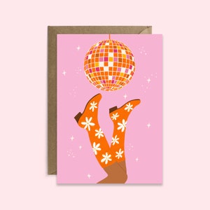 Carte d'anniversaire disco pour elle |  Carte d'anniversaire rétro groovy pour meilleur ami | Carte d'anniversaire pour femme, petite amie, ami