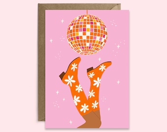 Carte d'anniversaire disco pour elle |  Carte d'anniversaire rétro groovy pour meilleur ami | Carte d'anniversaire pour femme, petite amie, ami