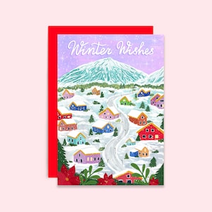 Snow Village Winter Wishes Card | Holiday Village Christmas Card | Cosy Seasonal Card