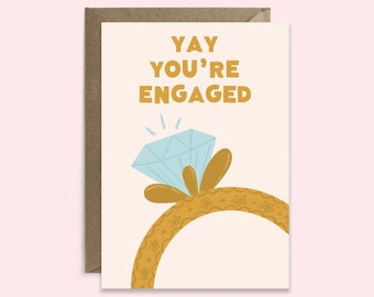 Cute Engagement Card For Her | Congrats on Your Engagement | Shiny Diamond Ring Engagement Card