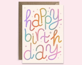 d'art avec inscription dégradé joyeux anniversaire | Bravo pour son anniversaire | Carte d'anniversaire pour lui | Dégradé arc-en-ciel pastel