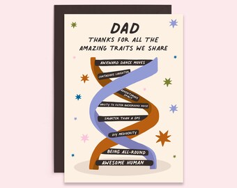 Carte sincère pour la fête des pères | Carte ADN papa | Carte d’anniversaire papa | Carte papa rétro