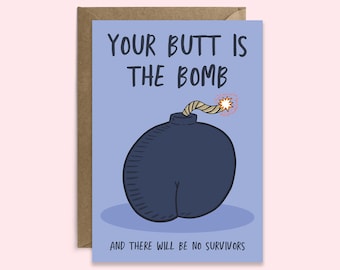 Carte d'anniversaire drôle Vos fesses sont la bombe | amour de couple | Carte Fesses pour la Saint-Valentin