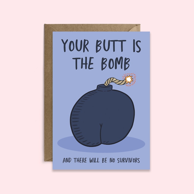 Carte d'anniversaire drôle Vos fesses sont la bombe | amour de couple | Carte Fesses pour la Saint-Valentin image 1
