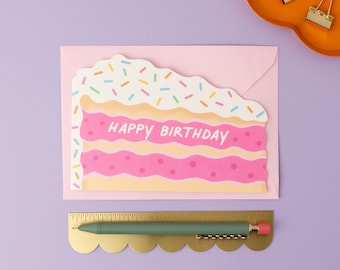 Carte de gâteau d'anniversaire Funfetti | Carte d'anniversaire en forme de tranche de gâteau pour elle | Pour un ami | Pour soeur | Carte de forme unique découpée avec des matrices