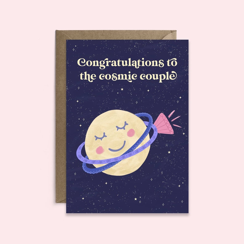 Space Wedding Card Congratulations To The Cosmic Couple Engagement Card Wedding Card Same Sex image 1