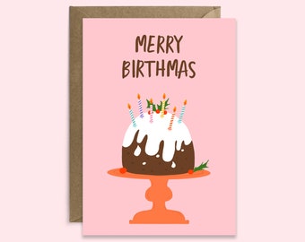 Merry Birthmas Christmas Birthday Card | Funny Born In December Card | Capricon Sagittarius Zodiac Card | Christmas Pudding Birthday Card