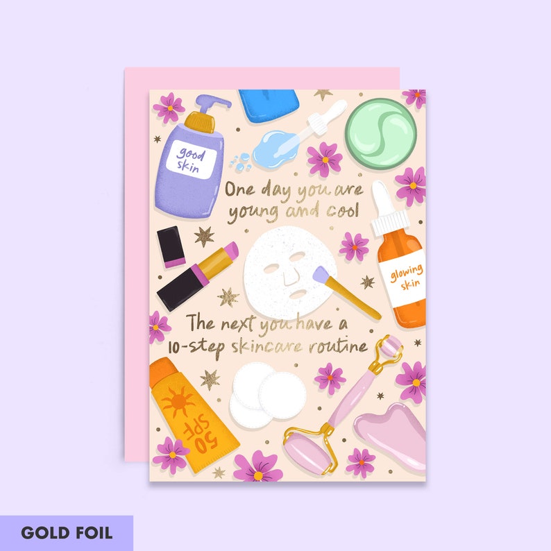 Carte d'anniversaire amusante : routine de soins de la peau | Anniversaire Prendre soin de soi | Vieillir carte d'humour | Amateur de soins de la peau | pour elle | Pour soeur | Pour un ami image 1