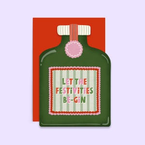 Carte Pour Les Fêtes Que les festivités commencent | Carte de Noël pour amateur de gin | Carte de Noël découpée en forme de matrice