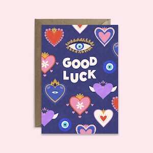 Carte de bonne chance avec des charmes Milagros | Funky Flaming Hearts Nouvelle carte de travail | Nouvelle carte d'aventure | Vous pouvez faire cette carte | Je te souhaite bonne chance