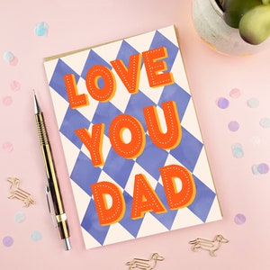 Love You Dad Dad Birthday Card Father's Day Typography Card Male Design Card Diamond Harlequin Pattern image 2