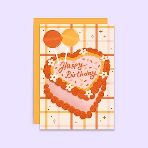 carte de gâteau d'anniversaire kitsch | Carte à gâteau en forme de coeur vintage