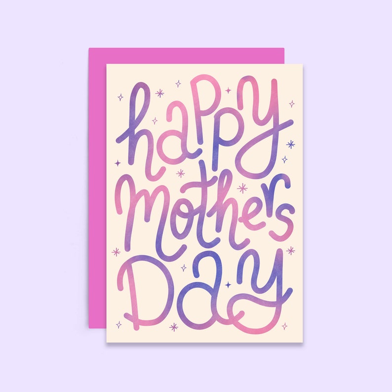 Happy Mother's Day Card Typography Mother's Day Card Pink Gradient image 1